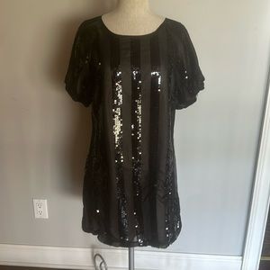 NWT WD.NY Black Sequin Stripe Party Dress L